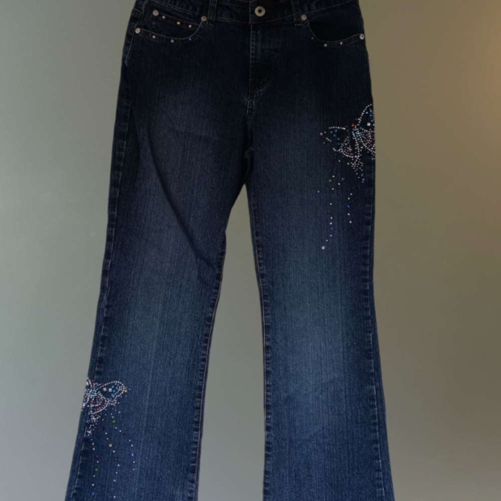 M8) Vanilla Star Jean Co. Kid’s Size 16 Regular Blue Bootcut Jeans Rhinestone